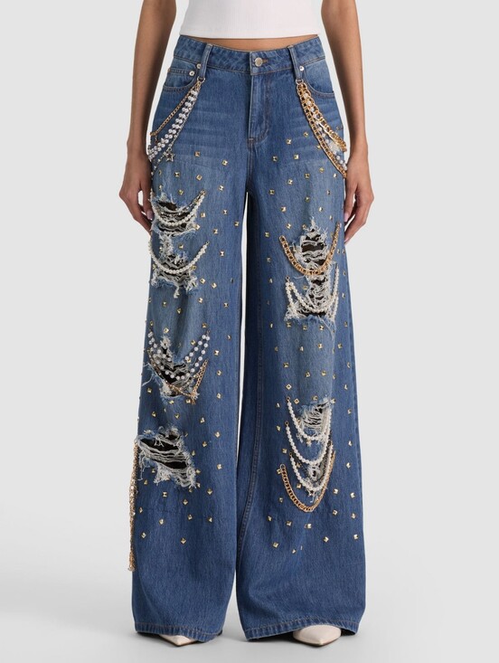 Alice + Olivia Denim - Alice + Olivia HARPER EMBELLISHED RIPPED JEAN